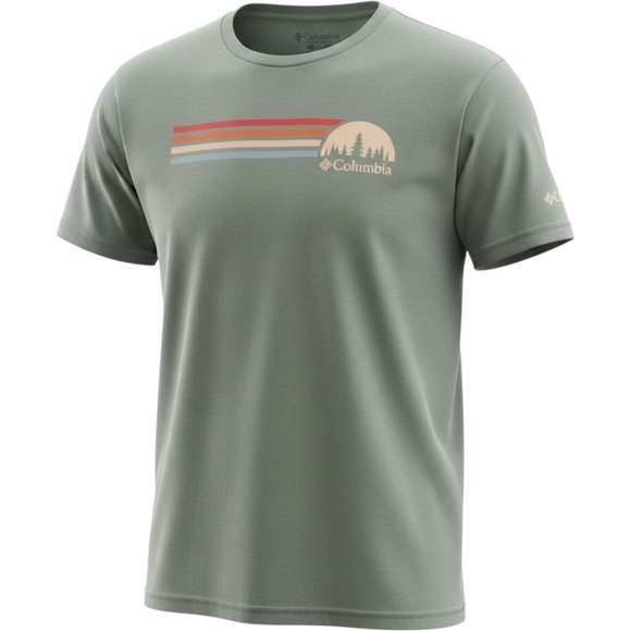 Columbia Other - Columbia Sportswear Men's Large Sage Green Retro‎ Stripe Sunset Graphic T-Shirt